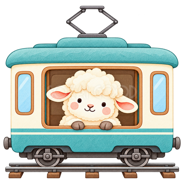 電車で出かける羊