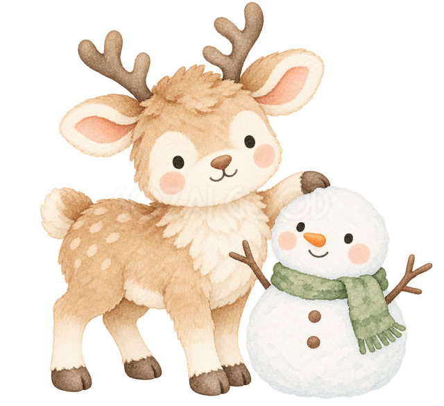 雪だるまを作るトナカイ