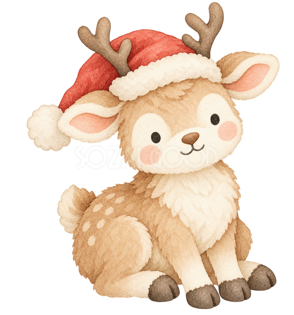 クリスマスの帽子をかぶるトナカイ