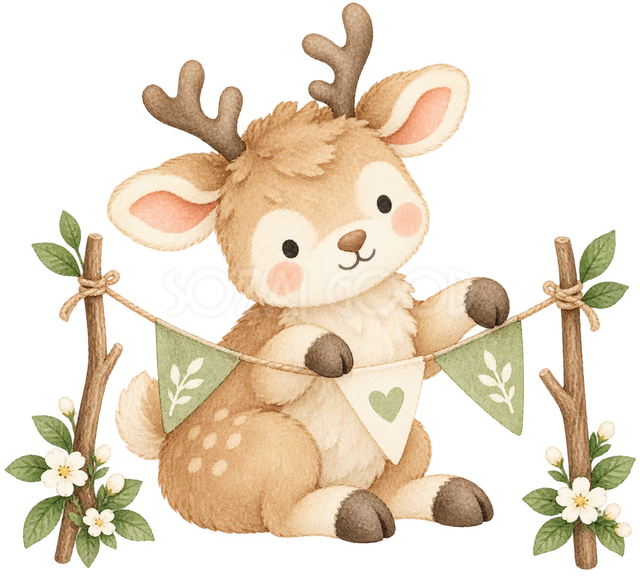 クリスマスの旗を飾るトナカイ