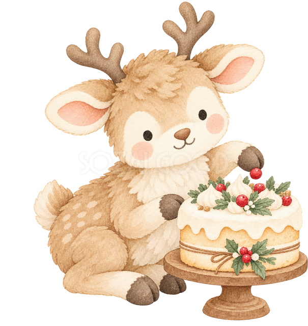 ケーキを仕上げるトナカイ