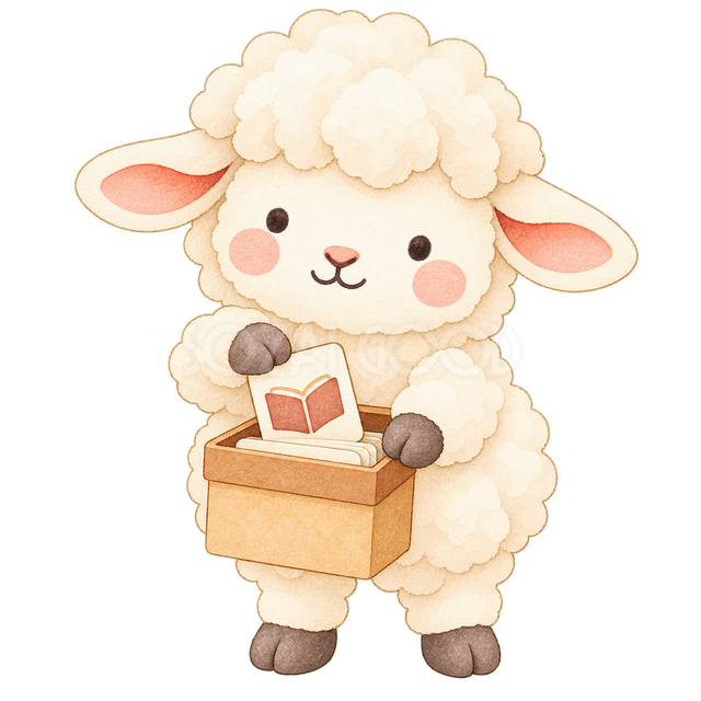 予定を終えてカードをしまう羊