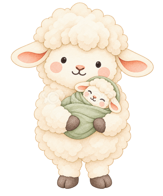 赤ちゃんを抱っこする羊