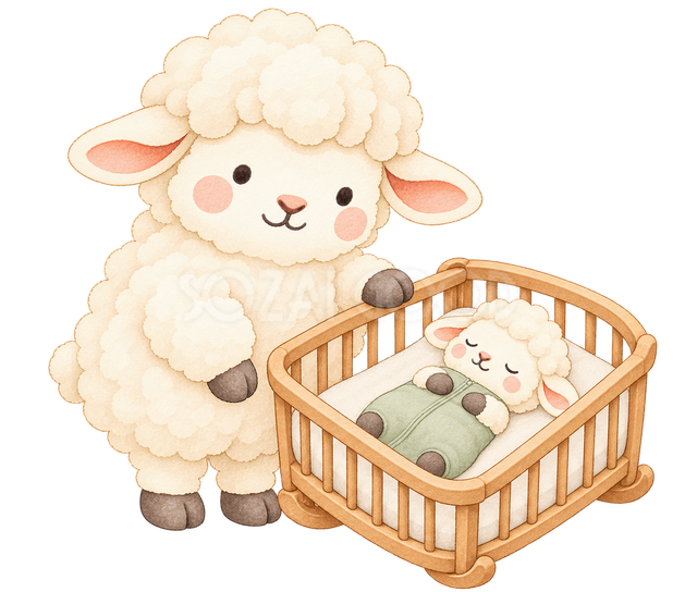 赤ちゃんを寝かしつける羊