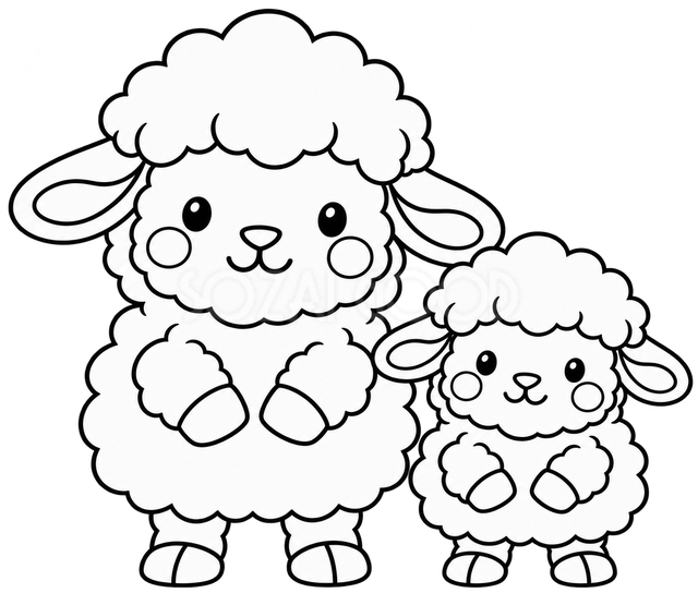 親子の羊のかんたんぬりえ