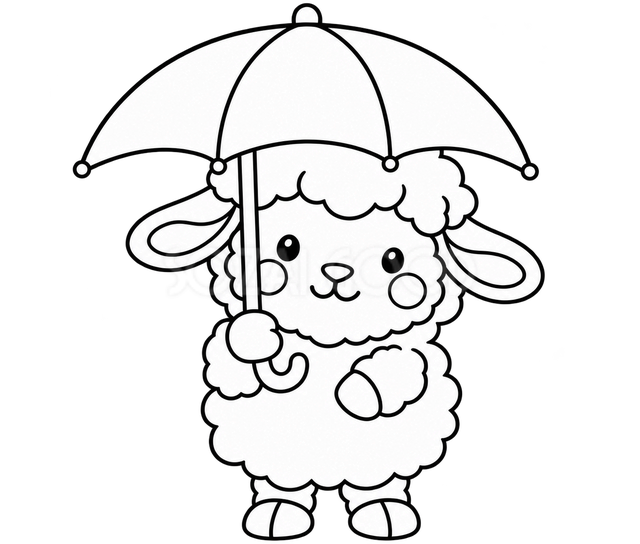 傘を持つ羊のかんたんぬりえ