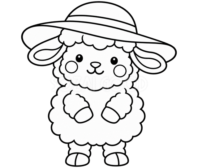 帽子をかぶる羊のかんたんぬりえ