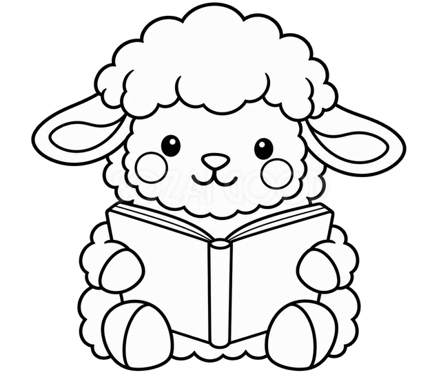 本を読む羊のかんたんぬりえ