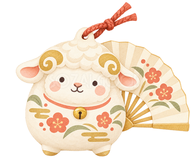 扇を背にした羊の土鈴