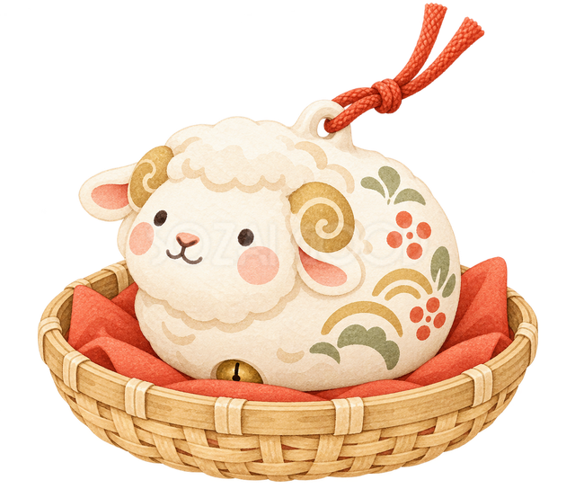 小かごに飾る羊の土鈴