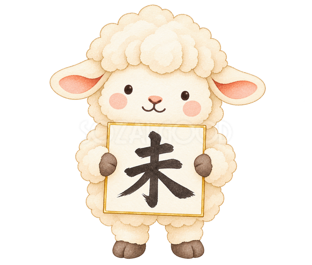 未の色紙を持つ羊