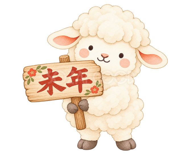 未年の看板を持つ羊
