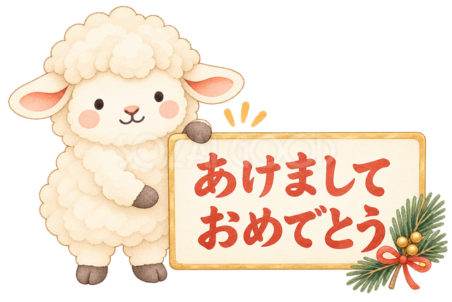 あけましておめでとうの札と羊