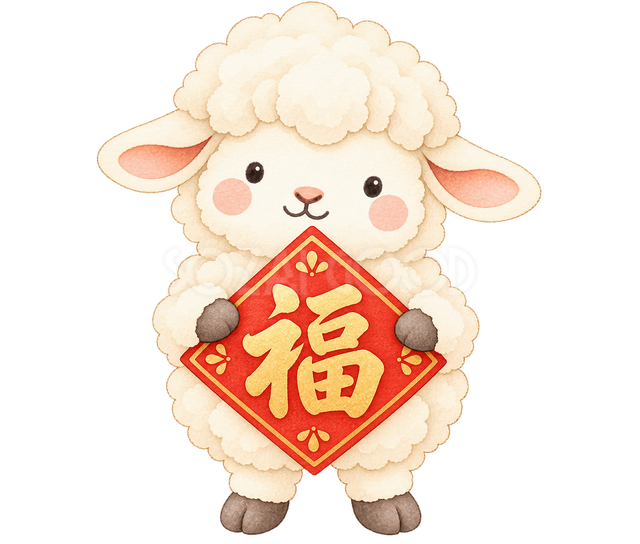 福の札を抱える羊