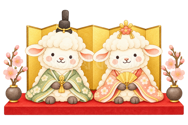 ひな祭りの羊のひな飾り