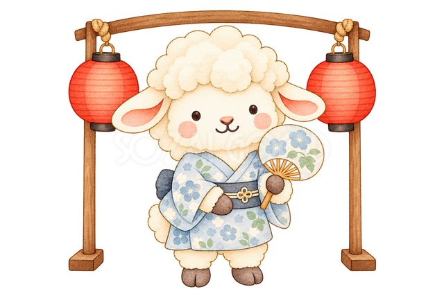 夏祭りのうちわと羊