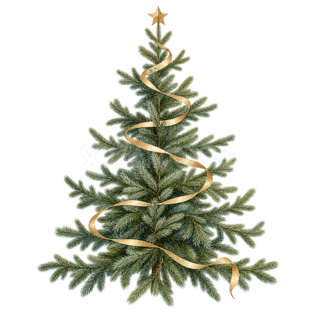 細い金リボンのクリスマスツリー
