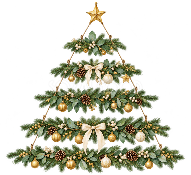 枝を生かした壁掛けクリスマスツリー
