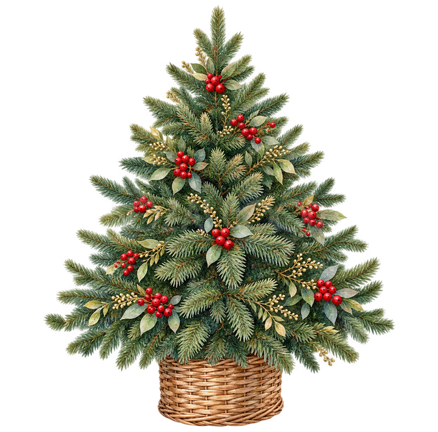 赤い実を飾ったクリスマスツリー