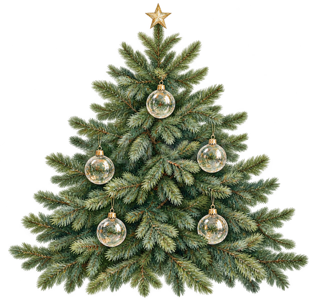 星とガラス玉のクリスマスツリー