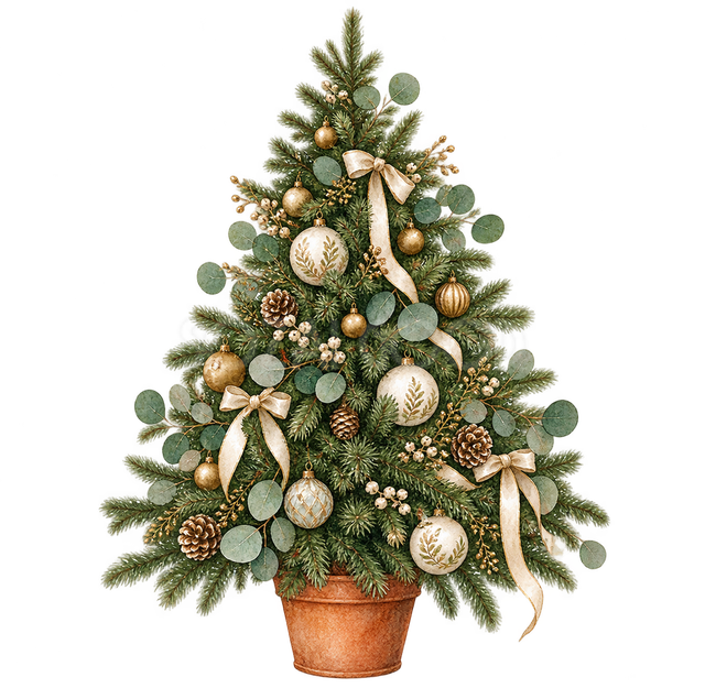 ユーカリを添えたクリスマスツリー