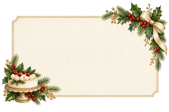 ケーキを添えたクリスマス案内枠
