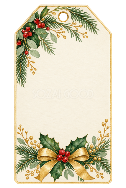 ヒイラギの縦長クリスマスタグ