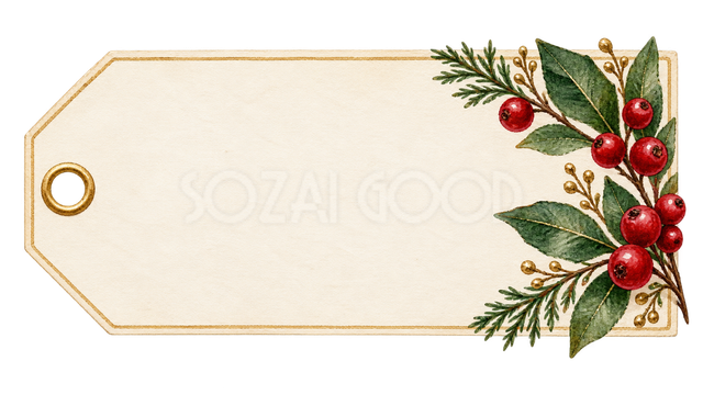 赤い実の横長クリスマスタグ