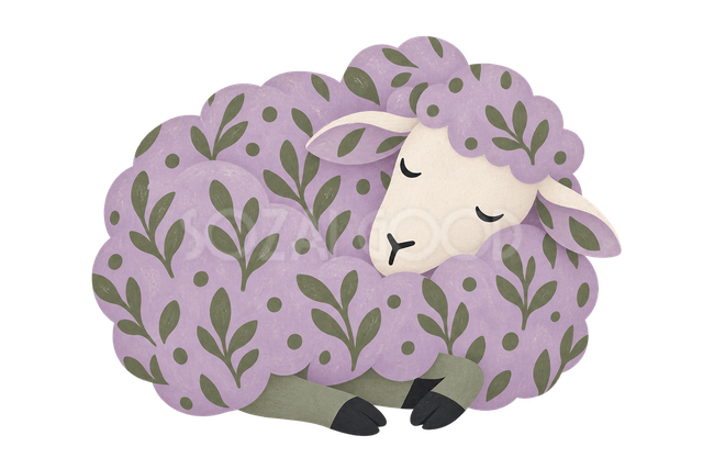 草花模様で描いた眠る羊