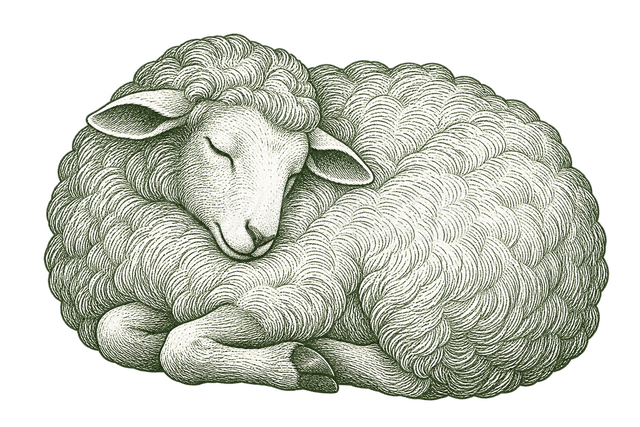 細密線画で描いた眠る羊