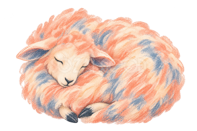 淡いパステルで描いた眠る羊