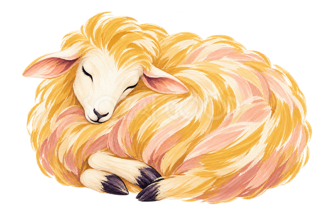 流れる筆タッチで描いた眠る羊