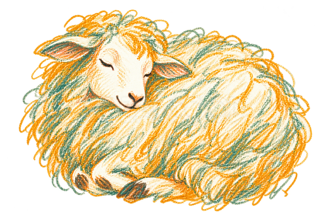 クレヨン画で描いた眠る羊