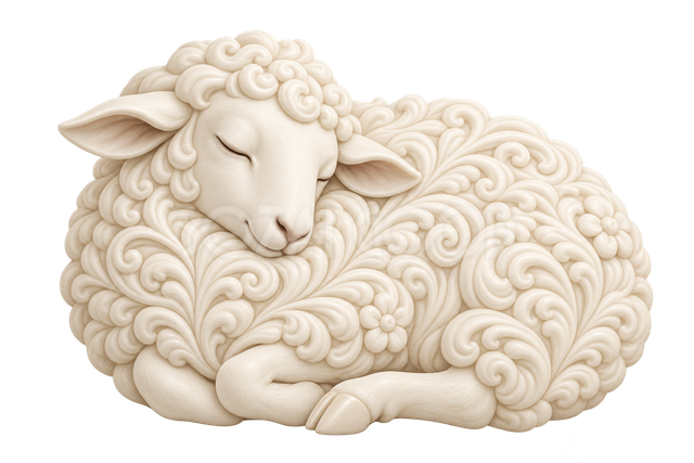 陶器の浮き彫りで描いた眠る羊