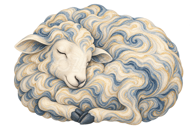 マーブル模様で描いた眠る羊