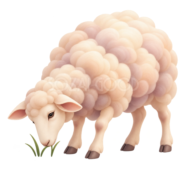 エアブラシで描いた草を食べる羊