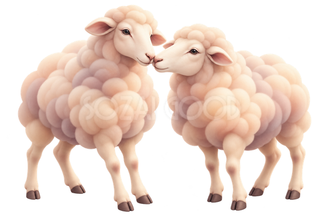 エアブラシで描いた寄り添う二匹の羊