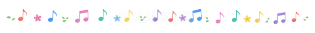 カラフルな音符が弾む可愛い音楽ライン（背景透過PNG）
