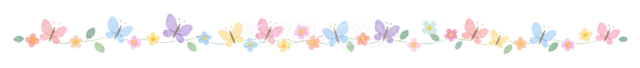 パステルの小花と葉を散らした優しい飾りライン（背景透過PNG）