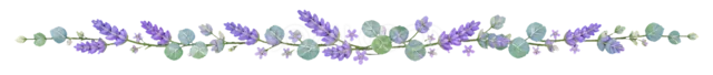 紫のラベンダーと緑の葉を並べた花ライン（背景透過PNG）