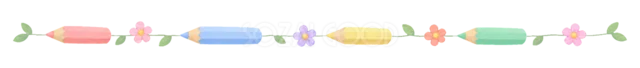 色鉛筆と星を並べたカラフルな文房具ライン（背景透過PNG）