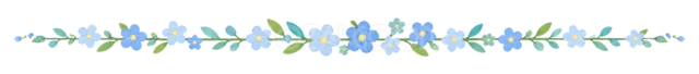 青い小花と緑の葉をつないだボタニカルライン（背景透過PNG）
