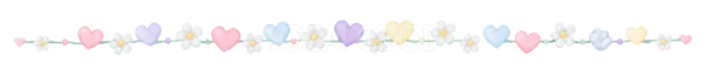 パステルのハートと小花を並べた可愛いライン（背景透過PNG）