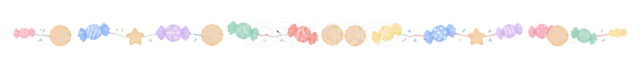 星と丸いモチーフを並べたカラフルな飾りライン（背景透過PNG）