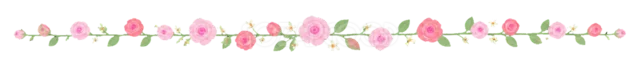 ピンクの小花と緑の葉を並べた春のライン（背景透過PNG）