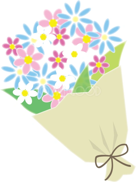白と青の小花の花束のイラスト