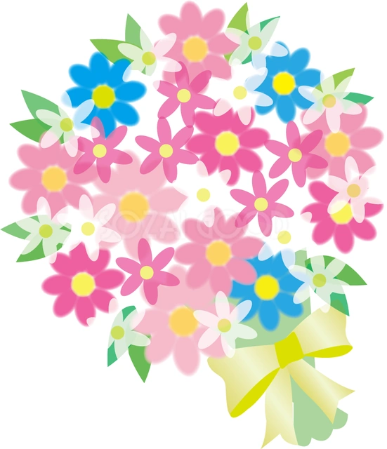 色とりどりの花束のイラスト