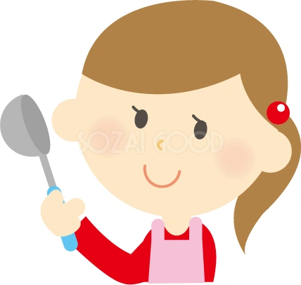 おたまを持つ女性のイラスト