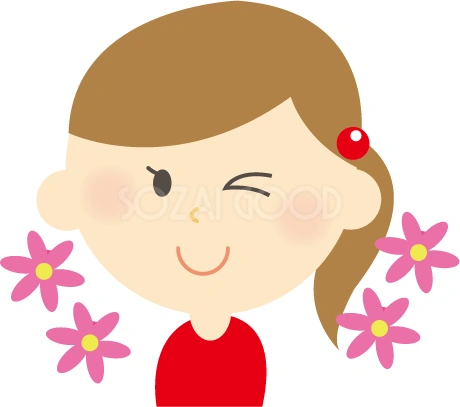 花を添えて笑う女性のイラスト