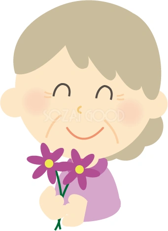 花を持つおばあちゃんのイラスト